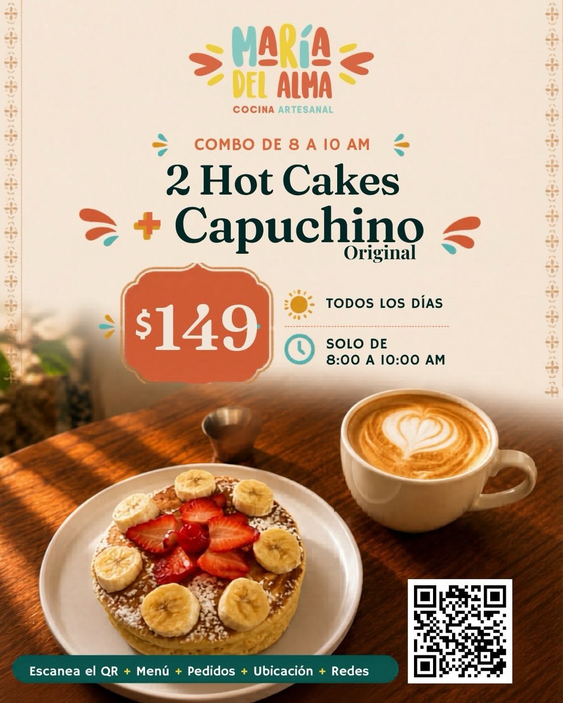Combo Hot Cakes y Capuchino
