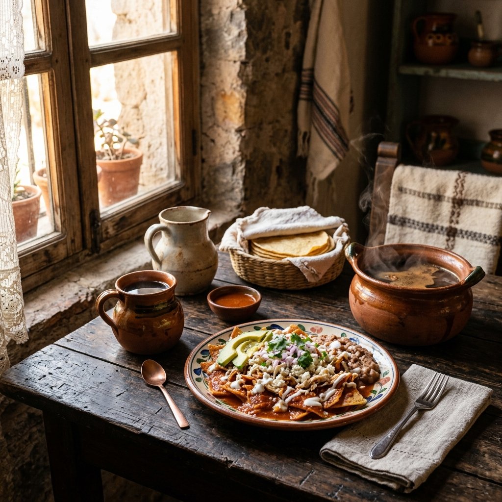 Deliciosos chilaquiles tradicionales en olla de barro de María del Alma